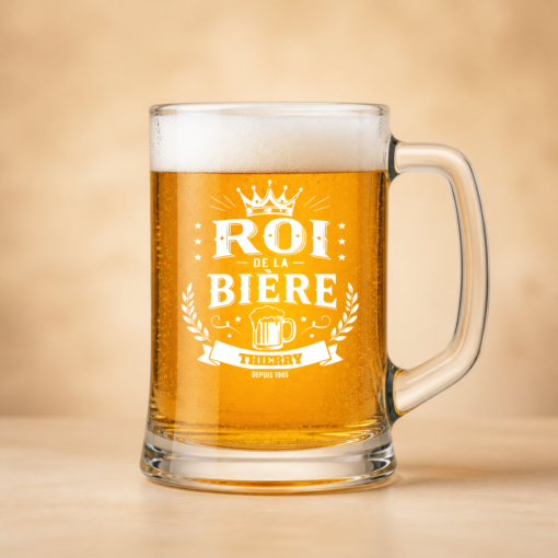 Chope Roi de la Bière personnalisée avec le prénom Thierry