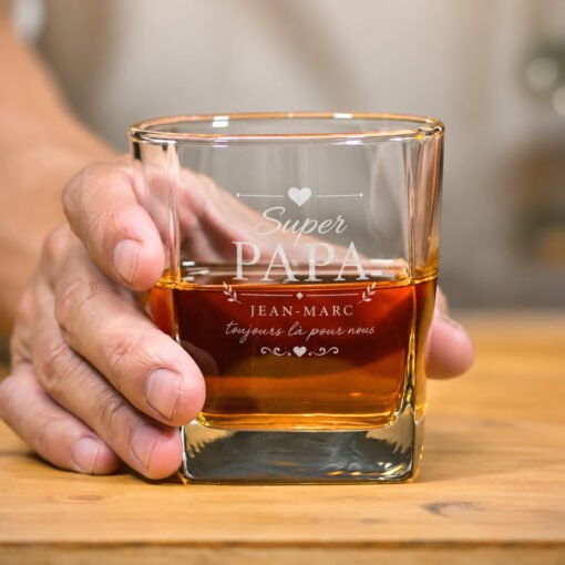 Verre à whisky Prestige, modèle « Papa d’exception », vue 1 — exemple de personnalisation.