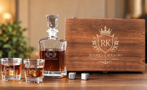 Coffret whisky Prestige, modèle « Héritage royal », vue 8 — exemple de personnalisation.