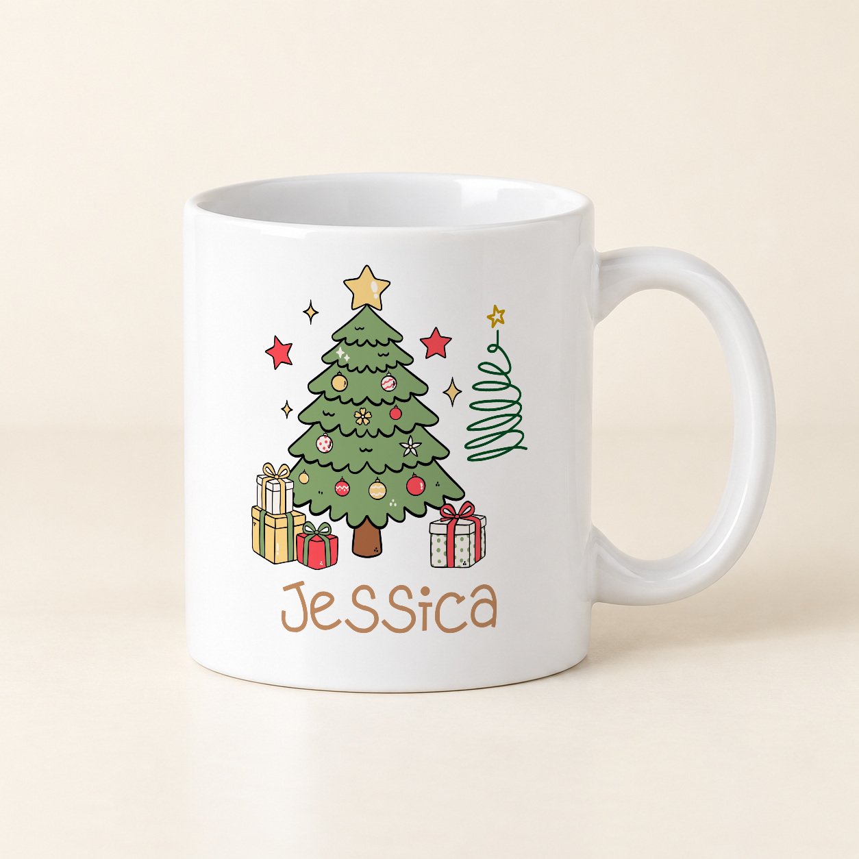 Mug de Noël 330 ml — Sapin et cadeaux · Jessica